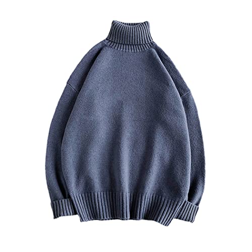 Pull à col roulé homme style coréen gris bleu XL pour un look décontracté