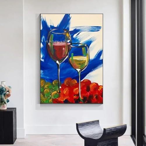 Peinture abstraite colorée verre de vin pour décoration de cuisine moderne