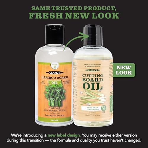 CLARK'S Bamboo Cutting Board Oil - Food Grade Mineral Oil for Wood Cutting Board - Scented with Lemongrass Essential Oils - Butcher Block Conditioner - Restores and Protects Wood - Made in USA,12oz