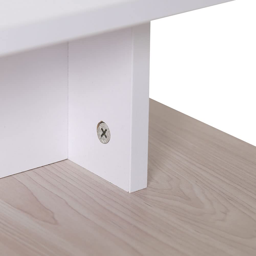 BAKAJI Tavolino Divano Tavolo Caffè da Salotto Rettangolare Design Moderno in Legno MDF con 4 Ripiani Inferiori Dimensione 106.5 x 60 x 34.5 cm Arredamento casa (Bianco e Quercia)