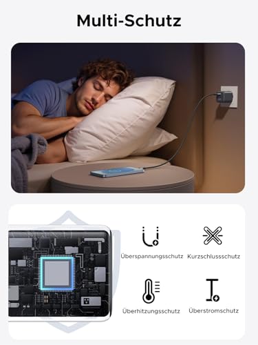 UGREEN 45W USB C Ladegerät 3-Port PPS Schnellladegerät 25W PD Netzteil GaN Charger Adapter kompatibel mit Galaxy S25 Ultra, S24, iPhone 17 Pro Max, MacBook Air, iPad, Tab A8, Pixel 9, HomePod