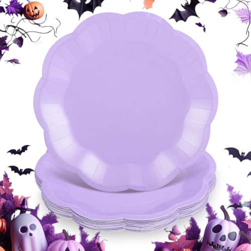 Image of NatNarr 30 Pcs Light Purple Paper Plates, 7 Inch Scalloped Lavender Plates