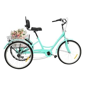 Begoniape Driewieler van 24 inch, 7 versnellingen, tricycle driewieler voor volwassenen en senioren, 3 wielen, city-driewieler met boodschappenmand, 120 kg draagvermogen, van koolstofstaal (groen)