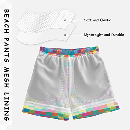 Colorful Mosaic Tiles Boys Swim Trunks Buffalo Check Plaid Toddler Beach Board Shorts Baby Summer Bathing Suit L4