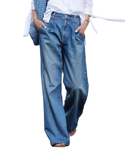 SOMTHRON Women's Wide Leg Jeans High Waist Baggy Slouchy Loose Boyfriend Denim Pants Trousers