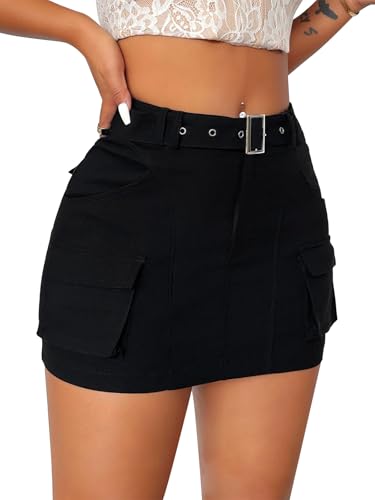 Cargo Skirts for Women Low Waist Button Mini Skirt with Pockets