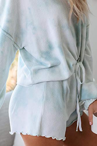 Image of Lopie Womens Lounge Sets 2 Piece Pajamas Set Long Sleeve Tops and Shorts Sleepwear Tie Dye Printed Nightwear