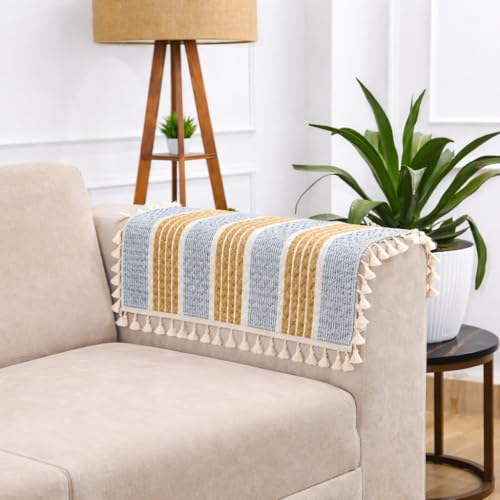 Image of STITCHNEST Printed Quilted Sofa Arm Cover with Tassels | Stylish Hand Rest Protector | Soft & Durable | 18 x 22 Inches