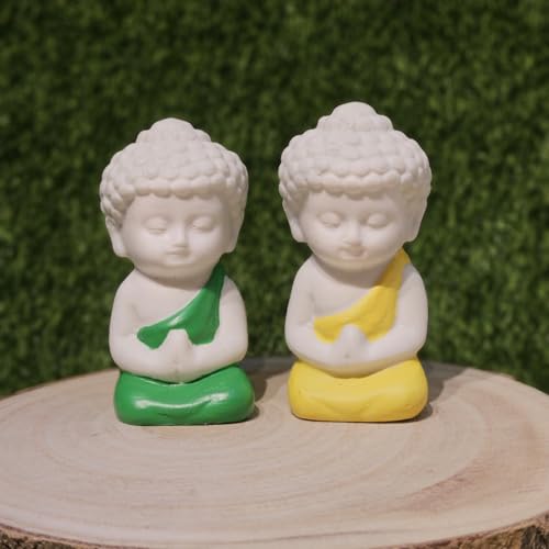 Image of Miniature Buddha Set of 2 for Home Decor Mini Garden Dollhouse Accessories Zen Figurines Resin Buddha Statues for Tabletop Office Shelf Gifting