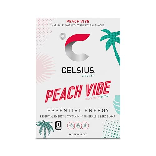 CELSIUS On The Go PEACH VIBE, Sugar Free Energy Drink Mix (14 Sticks per Pack)