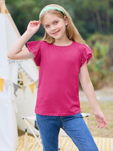 Image of Imily Bela Girls Ruffle Sleeve Shirts Crewneck Eyelet Tops 4-15 Years