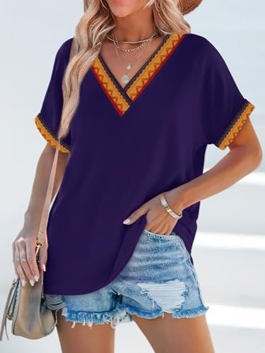 Image of WIHOLL Womens Summer Tops Short Dolman Sleeve Shirts 2026 Fashion V Neck Outfits Clothes