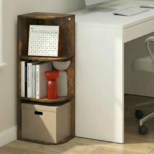 Image of Furinno PASIR Book Shelf, 3-Tier Corner Bookshelf with Open Shelf, Standing Bookcase, 9.3 x 12 x 31.5, for Organization and Storage, for Living Room, Bedroom, Home Office, Amber Pine