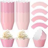 Vesici 100 Pcs Pink Cupcake Liner Pastel Cupcake Paper Wrappers Scalloped Baking Cups Bake Artistic Cake Cups Decoration for Fall Xmas Easter Breast Cancer Awareness Wedding Birthday Party Supplies