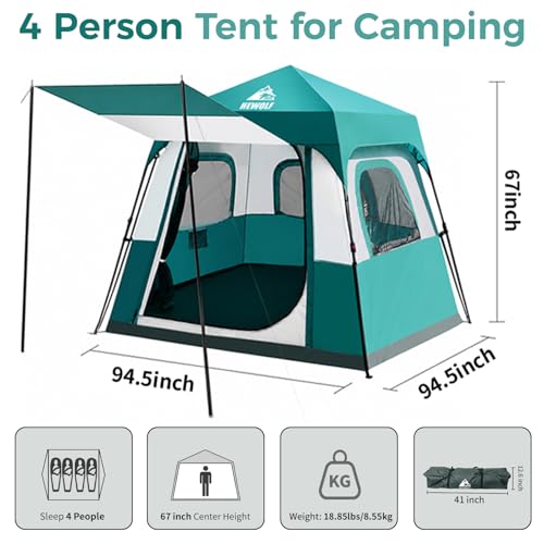 Hewolf Instant Tent for 4-6 Person Camping, Waterproof Easy Pop Up Tent Sets Up in 60 Seconds for Family Outdoor Hiking & Backpacking with Carry Bag(Blue-4) - Image 4