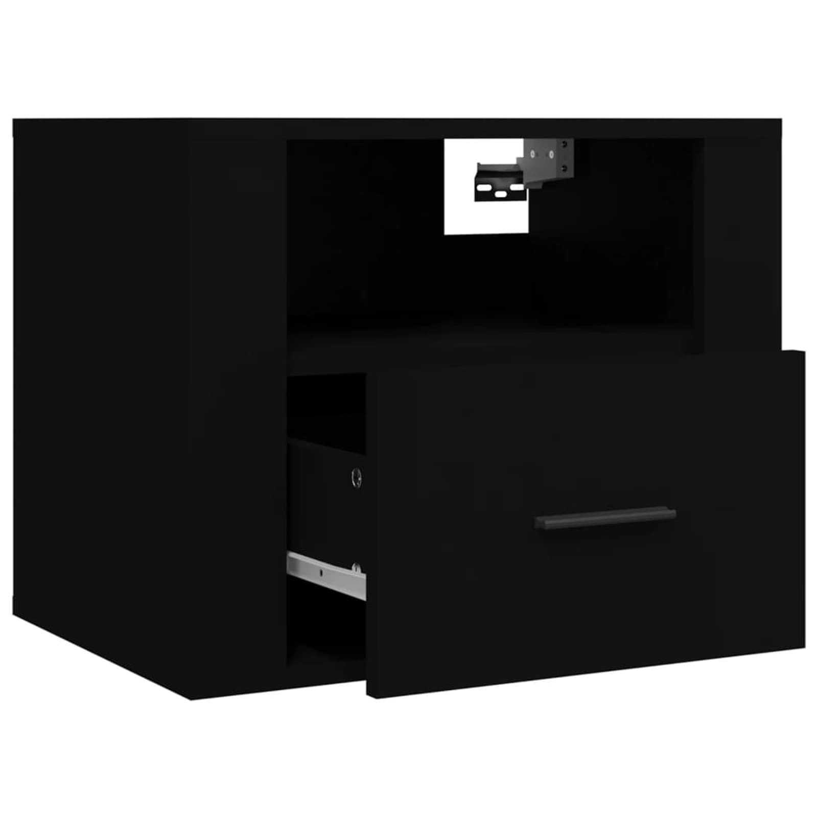 Gecheer Comodino da parete, nero, 50 x 36 x 40 cm, tavolino galleggiante con cassetto e mensola, comodino armadio laterale sospeso supporto per telefono per camera da letto, soggiorno