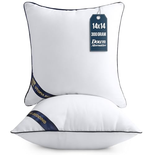 Utopia Bedding Throw Pillow Inserts (Pack of 2, White), 14 x 14 Inches Decorative Indoor Pillows for Sofa, Bed, Couch, Cushion Sham Stuffer