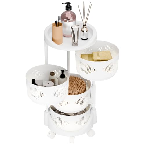 gihusrzx 3/4 niveaux, chariot rotatif, chariot de cuisine, étagères de rangement rotatives de cuisine, organisateur de rangement, panier étagère au sol, tour de fruits, panier à fruits et légumes