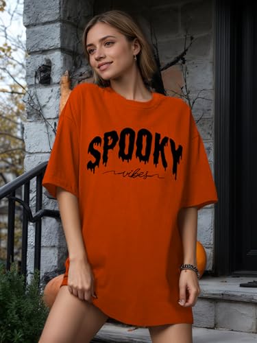 Halloween Shirts for Women Spooky Season Shirt Graphic Letter Print Oversized T Shirt Vintage Short Sleeve Tees Tops3