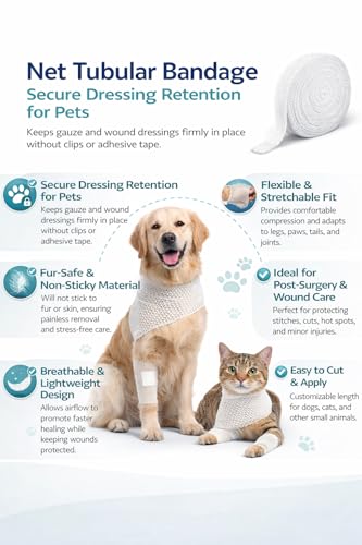 Image of Tubular Stretch Net Bandage for Dogs, Cats & Horses | Elastic Pet Wound Dressing Retainer Mesh | No Tape Needed Breathable Vet Wrap Support |Size 2, 2cm x 25m Roll | White (Pack of 1)