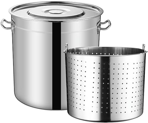 MYUYEE Stainless Steel Stockpot - Heavy Duty Commercial Pot For Seafood Boil, Compatible With Gas, Electric & Induction, 27Qt/30L (50L/45Qt)