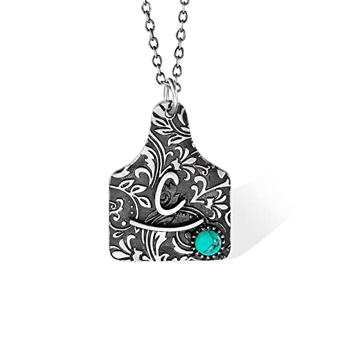 NICEDREAM Custom Initial Letter Cattle Tag Turquoise Necklace for Women Cow Tag Pendant Necklace Personalized Handmade Jewelry Gift for Women Fashion Boho Cowgirls Necklace Jewelry Gift for Her