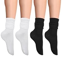 Heclia Cotton Crew Slouch Socks Women's Scrunchy Socks 2 Pack Scrunch Sock Knee High Boot Soft Long Cozy Sock Leg Warmers Fall Winter Knit Slouchy Thigh High Boot Socking Breathable Calf Stocking