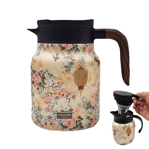 Raidley Termo de té con infusor, diseño floral vintage, aislada de 1 litro, jarra térmica de acero inoxidable 316 para café, para cocina casera