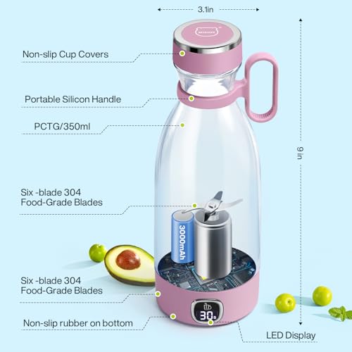Image of 350ml Portable Blender, Fresh Juice Blender for Shakes & Smoothies-Pink | For Juice Shakes and Smoothies,with Led Display Usb Rechargeable,3000mAh Rechargeable Battery,for Home Sport Outdoor Travel