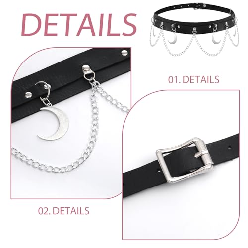 Moon Belt with Leather, Chain Punk Belts for Women, Goth Rave Fashion Harness Party Halloween Jewelry Accessories3