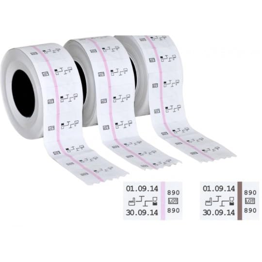 Etichette Medicali mm 26×16 per la tracciabilità Printex V20 con indicatore di processo, 1.500 etichette (3 rotolini da 500 etichette).