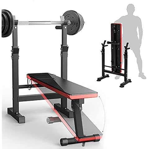 AJX 4 in 1 Flat Weight Bench, Multifunction Weight Lifting Flat Incline and decline Bench with Adjustable bar Rack for Home Gym Exercise 150KG weight capacity. BLACK Cover