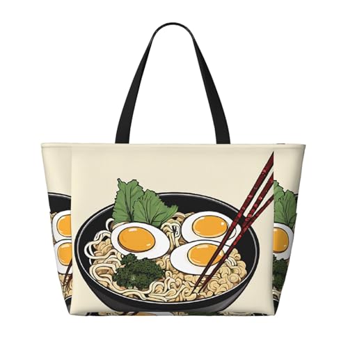 (Delicious Sweet Ramen) Large Beach Tote Bag For Women With Zipper Foldable Lightweight Travel Pool Bag For Vacation Shopping2