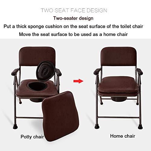 Silla de Inodoro para Baño Cómoda, Silla Multifuncional de Sofá con Cubeta/Tapa/Apoyabrazos/Respaldo Plegable para Ancianos miniatura 3