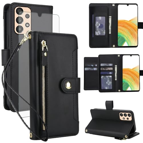 Étui Samsung Galaxy A33 5G Asuwish noir avec protège-écran et porte-carte