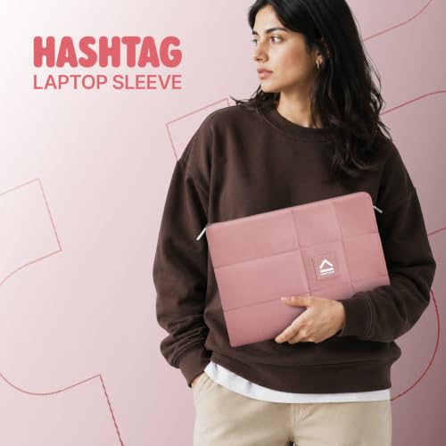 Image of uppercase Hashtag 16 Inch Laptop Sleeve Padded Compartment Protective Case Slim Lightweight Water-Resistant Zipper Closure for Office Travel Daily Use (Pink)