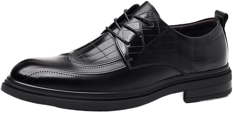 Men's Leather Breathable Business Shoes Black Versatile Lace-up British Casual Shoes Non Slip Comfortable Oxfords Dress Shoes for Men