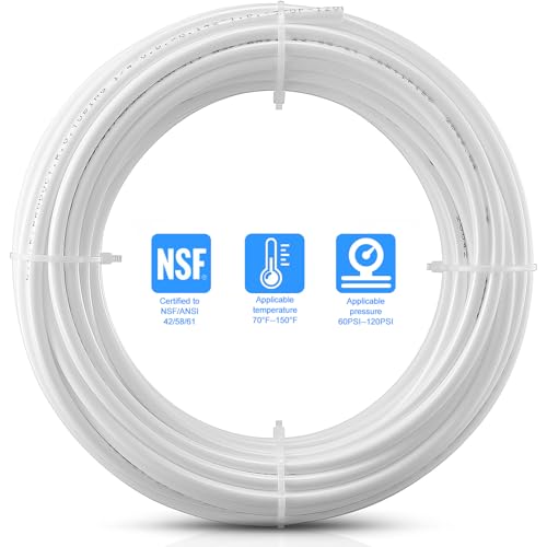 100FT 1/4 Inch O.D.RO Water Tubing,NSF Certified Pipe for RO(Reverse Osmosis) Water Purifier Filter System,BPA free Flexible Plastic Hose(white)+Tube Cutter
