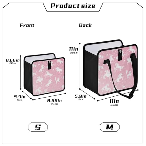 Image of Car Trash Can Organizer Bin with Adjustable Strap for Back Front Seat Console Waterproof Leakproof Collapsible Portable 8.66 Inch Pink Unicorns Silhouette and Stars