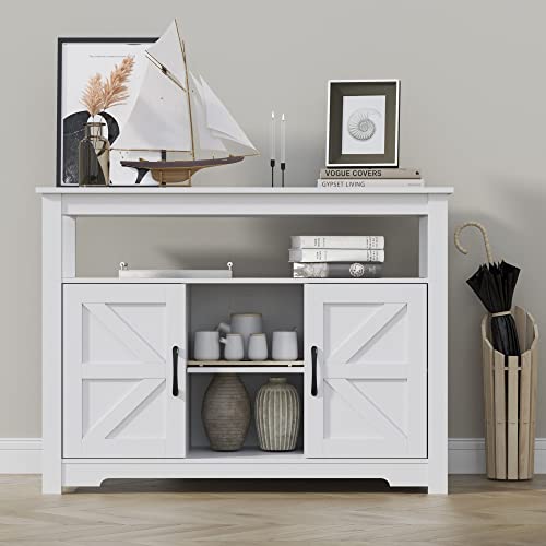 Cozy Castle Farmhouse Kitchen Buffet Storage Cabinet With Doors And Adjustable Shelves, Buffet Table Sideboard, Accent Liquor Coffee Bar Cabinet For Kitchen, Living Room, Entryway, Dining Room, White #TOP2