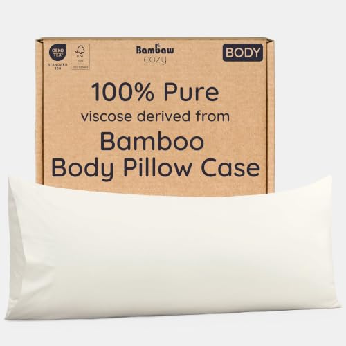 Bambaw Body Pillow Case Cover 20x54 – 100% Viscose Derived from Bamboo Body Pillow Case 20x54, Cooling, Soft & Breathable, Moisture-Wicking, Envelope Closure, Smooth Feel (Ivory)