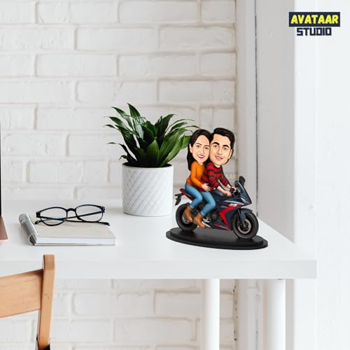 Image of Makertech Gifting Personalized Caricature Photo Frame Unique Design Customized Gift for Friends & Family (Couple Motorcycle Rider - 1)