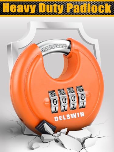 Image of DELSWIN 4-Digit Disc Combination Lock, Orange, 2 Pcs, 3 /8 inch Shackle