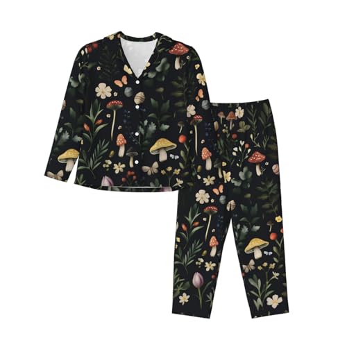 Anceky Pijama de otoño con diseño de Setas para Mujer, Conjunto de Pijama de Cosecha de Granja de otoño,AAAAAAlarga, Pantalones Largos, 2 Piezas