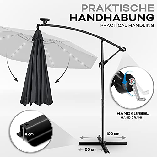 Sonnenschirm mit Ständer Tillvex Alu Ampelschirm LED Solar 300 cm