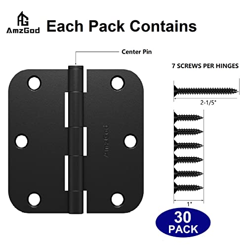 AmzGod Door Hinges Matte Black - 30 Pack Black Door Hinges 3.5 Inch Rounded Interior Door Hinge with 5/8" Radius Corners - Black Hinges for Doors 3 1/2 Inches Flat Iron Residential Door Hardware - Image 3