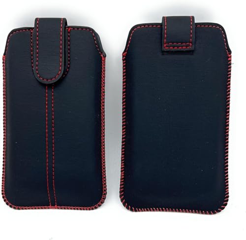 Generisch Handy Tasche schwarz-rot für Olympia Joy II - Einsteckhülle Smartphone Etui Slim Hülle Schutz Hülle Sleeve Pouch