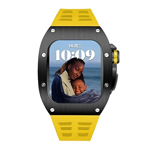 Bracelet en métal de luxe pour Apple Watch 7 44 mm 45 mm avec boîtier silicone hommes