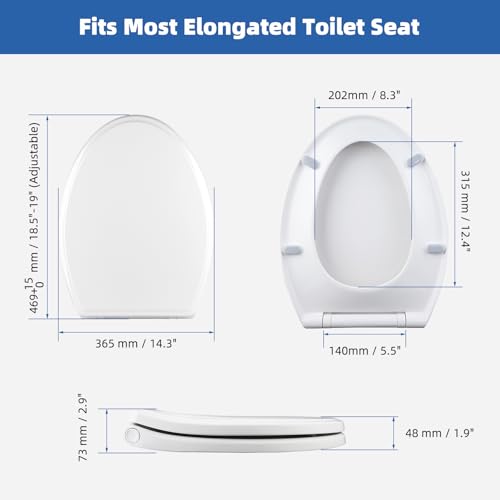 Image of Universal Elongated Toilet Seat Softclose Cover, One-Click to Quick Release | Compatible with TOTO /Gerber /Kohler Oval Toilet Seats, 2-Pack Toilet Bolts and Nuts, Non-Slip Toilet Bumpers, White
