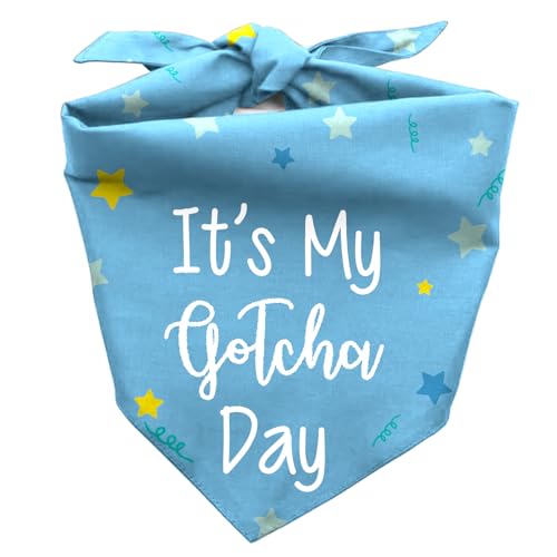 Its My Gotcha Day Dog Bandana Adoption Birthday Party Supplies Photo Prop for Pets Funny Cute Pet Triangle Scarf for Medium Large Dogs Gifts for Dog Lovers (Blue)